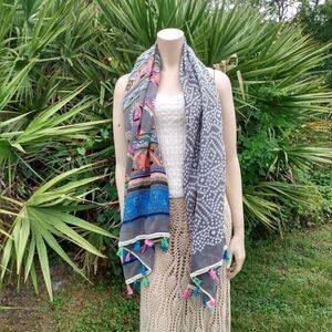 NWOT SANDY & SID Feel the Love - Made in India Decorated Boho Scarf/Wrap